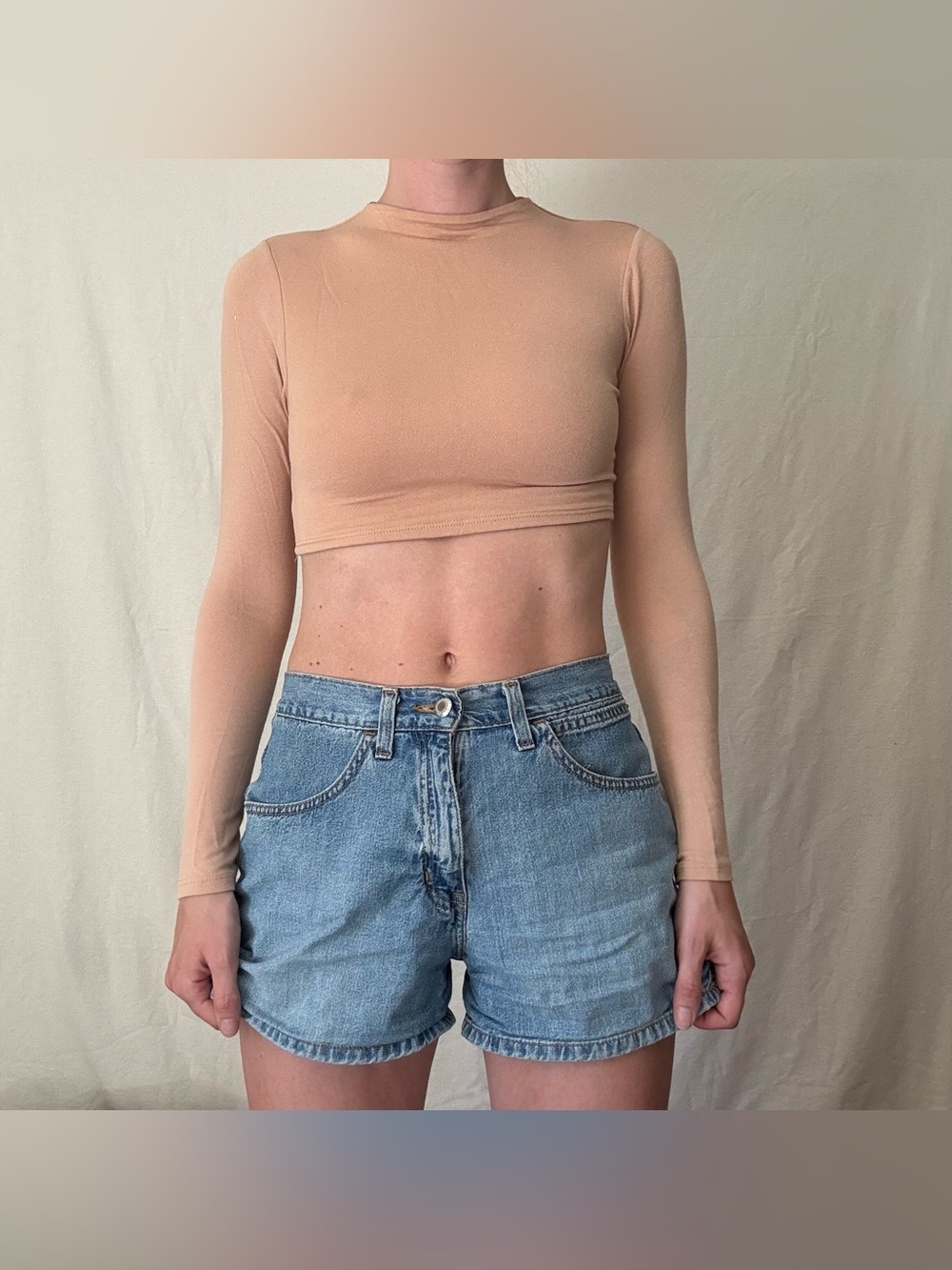 Naked Wardrobe Tan Long Sleeve Crop